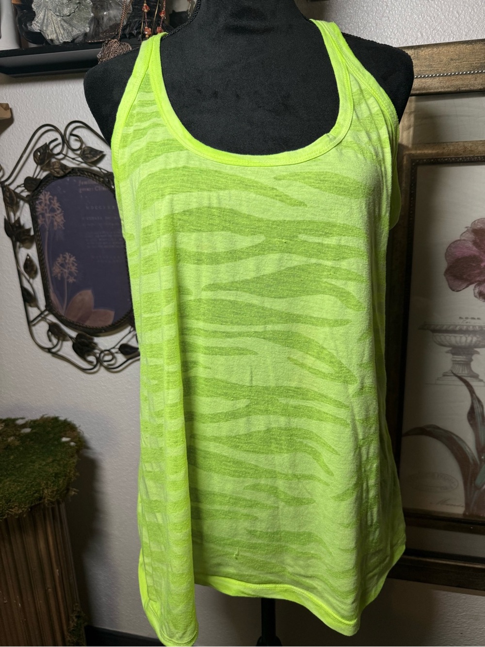 deb Plus Size •3X• Neon Lime Green Camo Zebra Burnout Racerback Tank Top